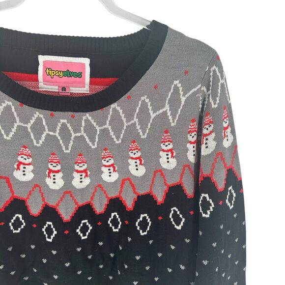 Tipsy Elves Sweater Womens Large Black Ugly Christmas Snowman Nordic Classic - Picture 7 of 16